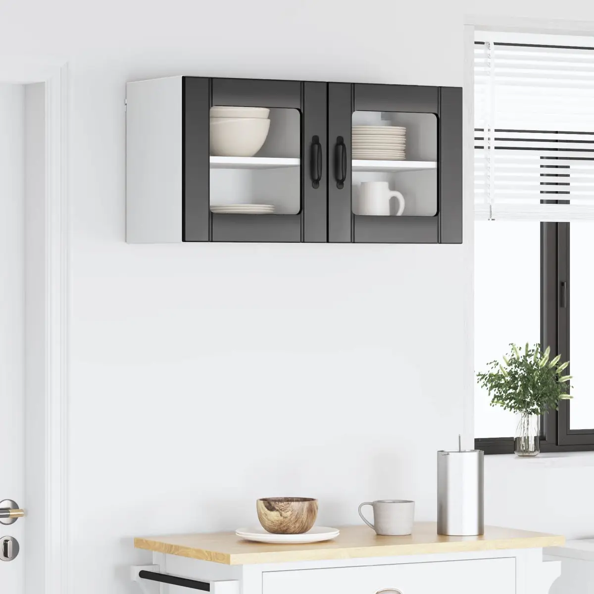 Black Wall Glass Cabinet Set