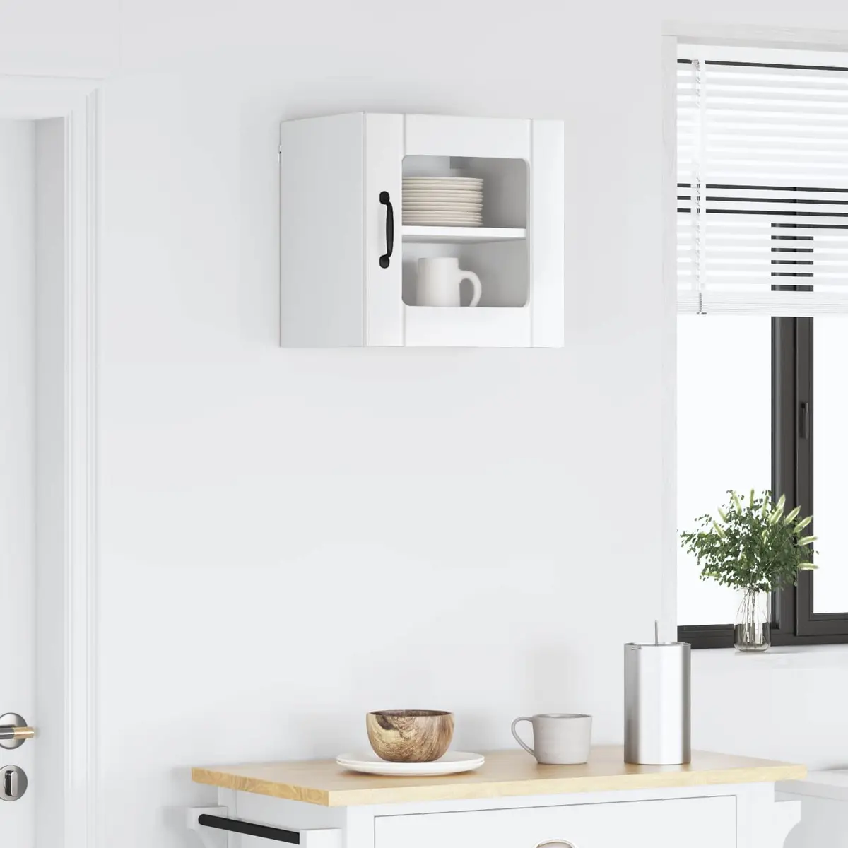 Wall Glass Cabinet Kitchen Storage High Gloss White Engineered Wood 40x31x40cm