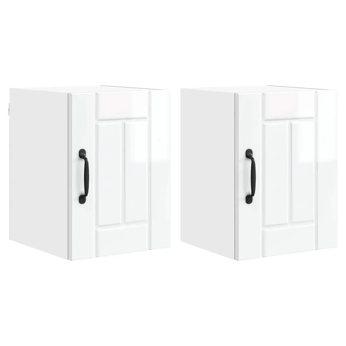 Wall Cabinet High Gloss White Kitchen Storage 2-Piece Set Engineered Wood Modern