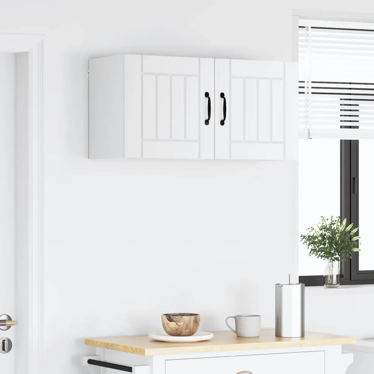 Wall Cabinet 2 Pieces White Engineered Wood Kitchen Storage Modern Rectangular