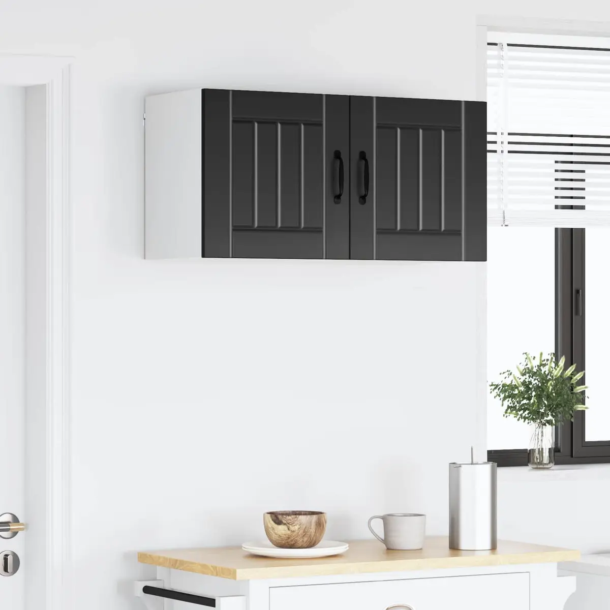 Wall Cabinet Engineered Wood 2 Pieces Black Kitchen Storage 40 x 31 x 40 cm