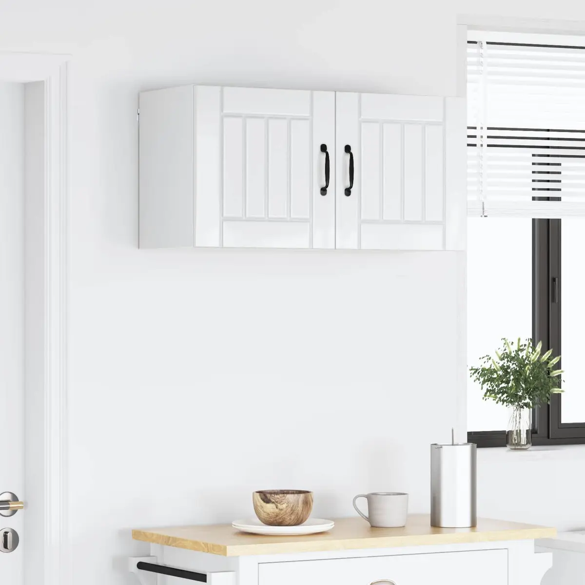 Wall Cabinet High Gloss White Kitchen Storage 2 Piece Set 40x31x40cm Modern