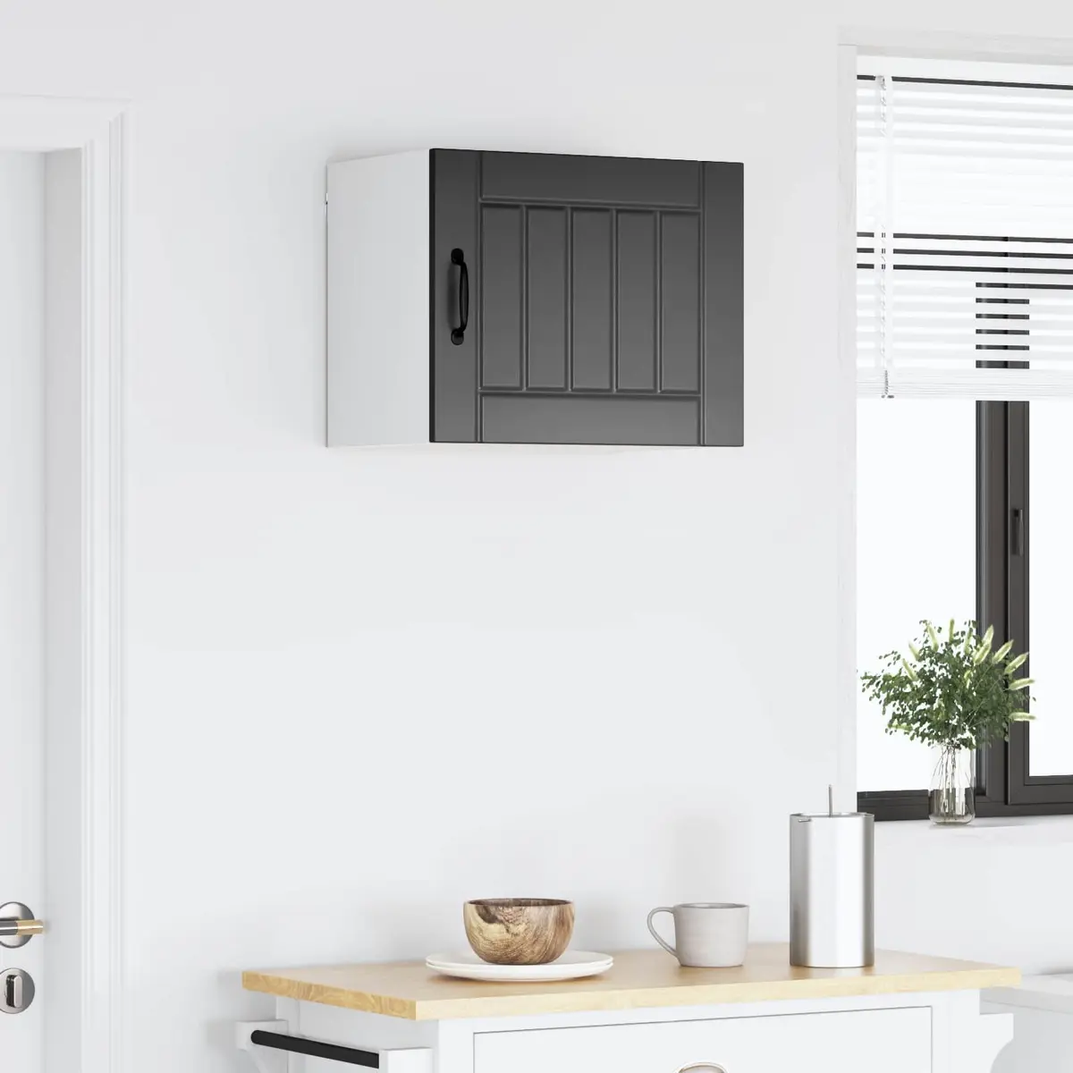 Black Engineered Wood Wall Cabinet