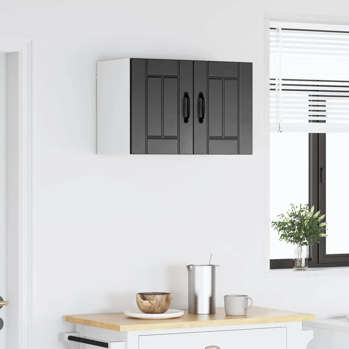 Wall Cabinet Kitchen Storage Dishwasher Panel Black 60x31x40cm Modern Furniture