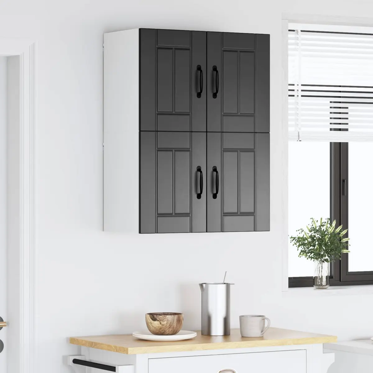Wall Cabinet 2 Piece Black Kitchen Storage Cupboard Engineered Wood 60x31x40cm