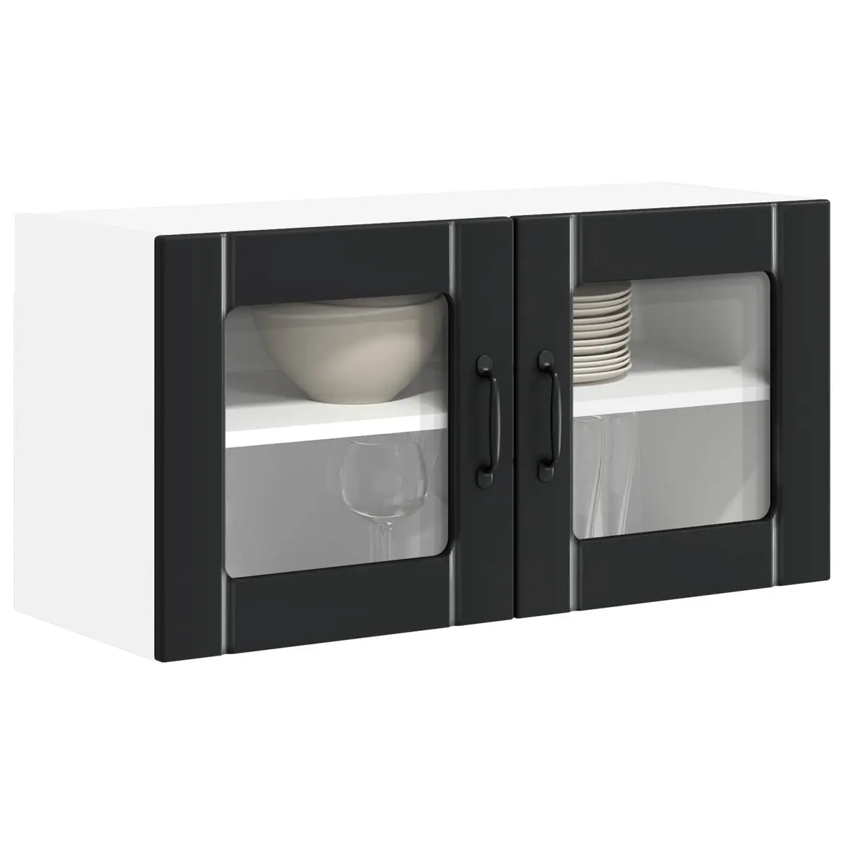 Wall Glass Cabinet Black Kitchen Storage Engineered Wood 80 x 31 x 40 cm Modern