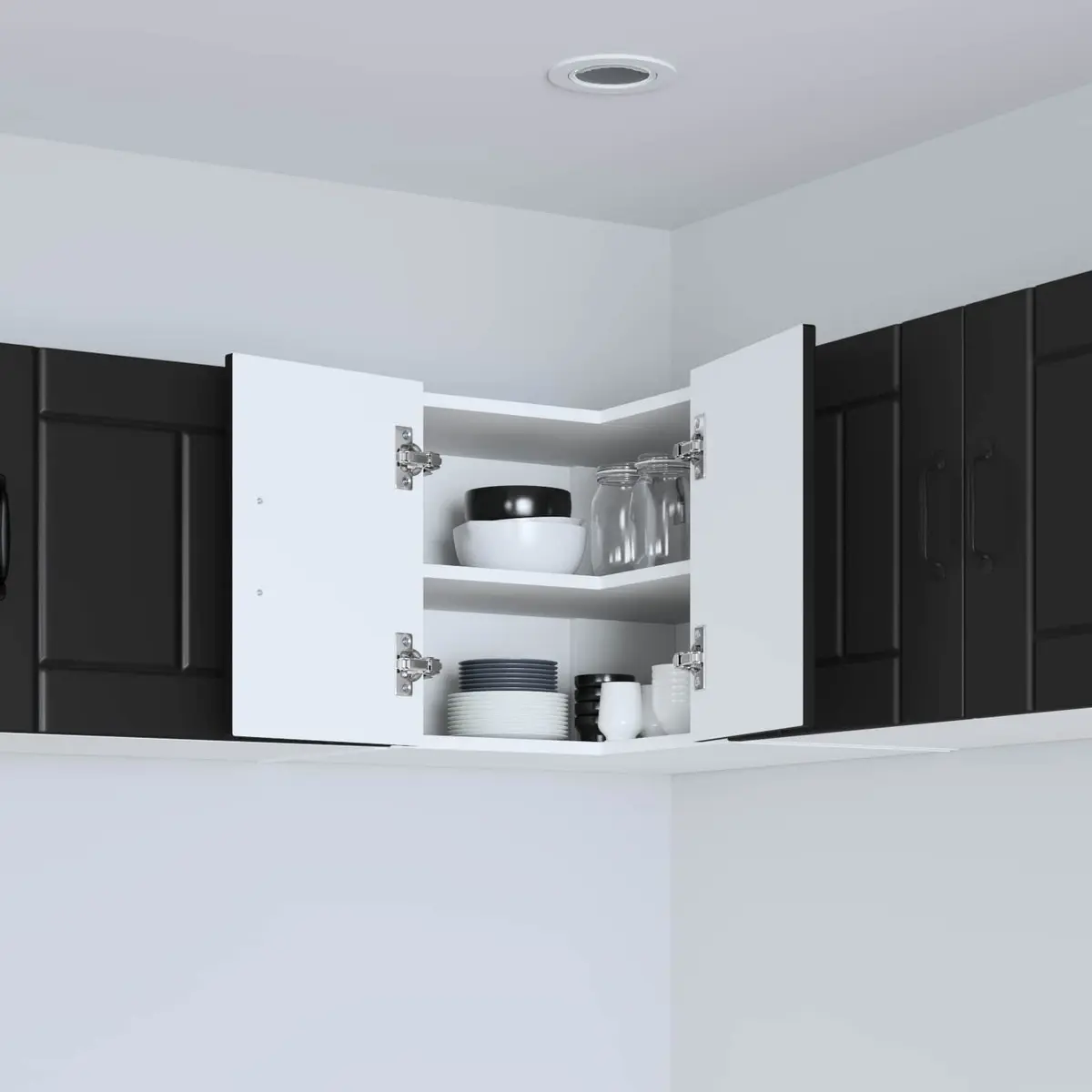 Wall Corner Cabinet Kitchen Storage Engineered Wood Black 57x57x40cm Modern