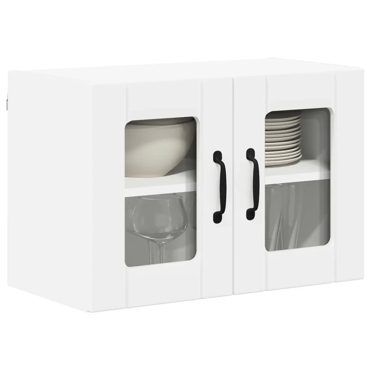 Wall Glass Cabinet Kitchen Storage White Engineered Wood 60x31x40cm