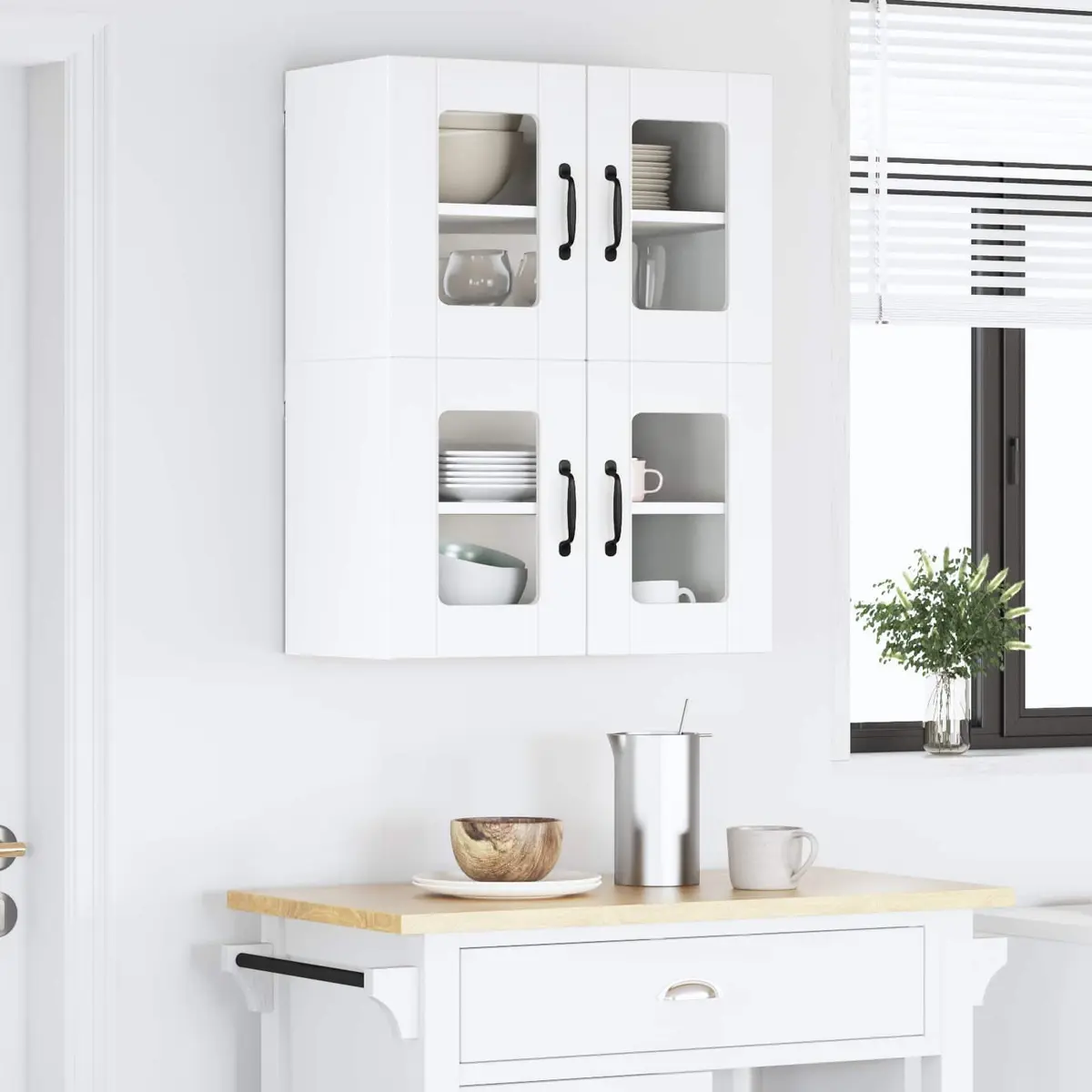 Wall Glass Cabinet Kitchen Storage White Engineered Wood 60x31x40cm