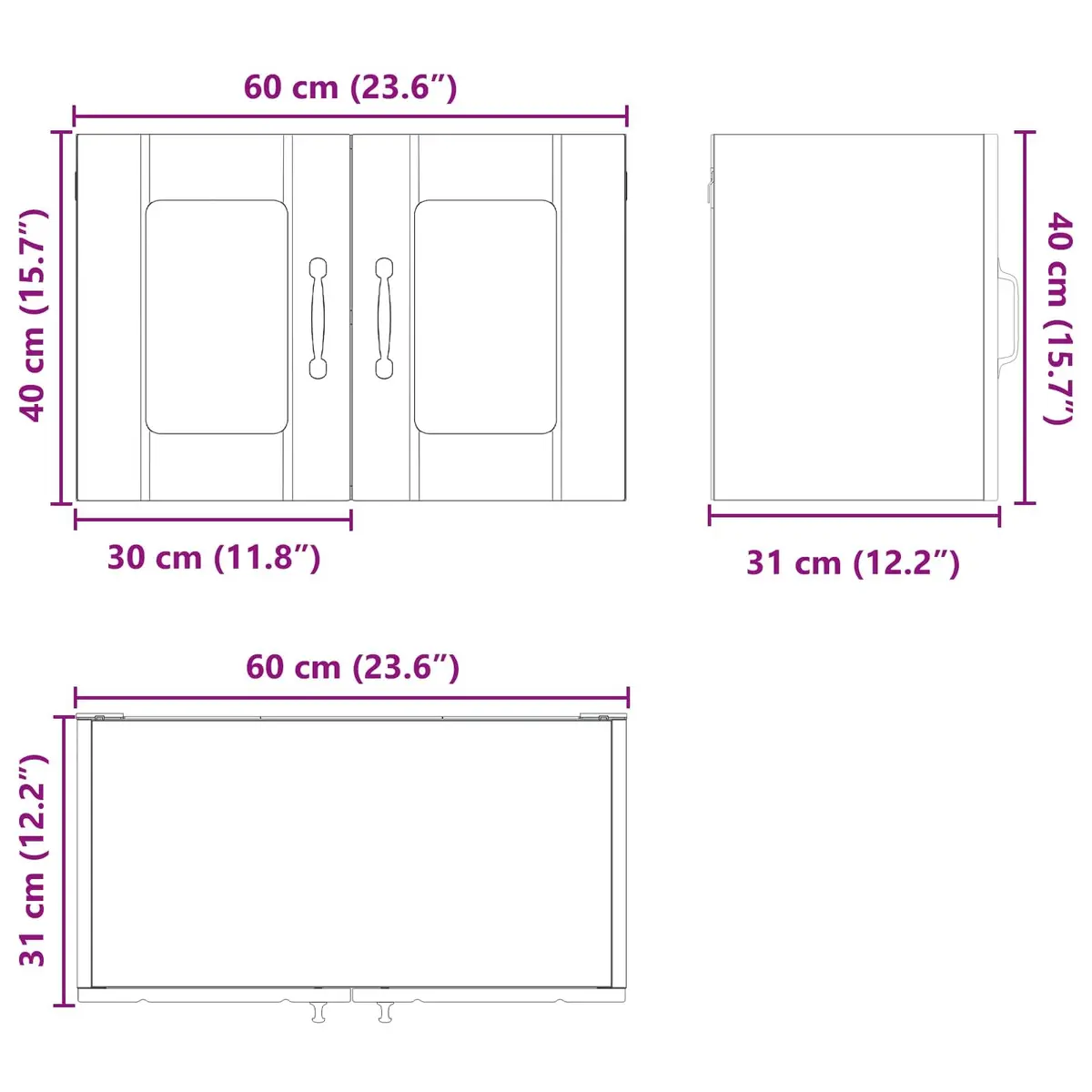 Wall Glass Cabinet Kitchen Storage White Engineered Wood 60x31x40cm