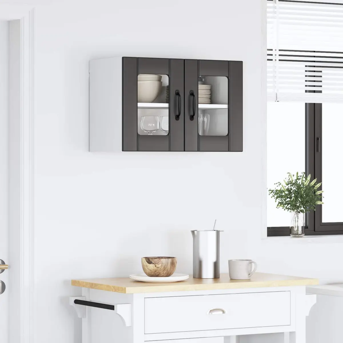 Wall Glass Cabinet Black Engineered Wood Kitchen Storage Unit 60x31x40cm