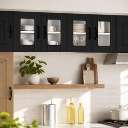 Wall Glass Cabinet: 60 x 31 x 40 cm, Black Finish