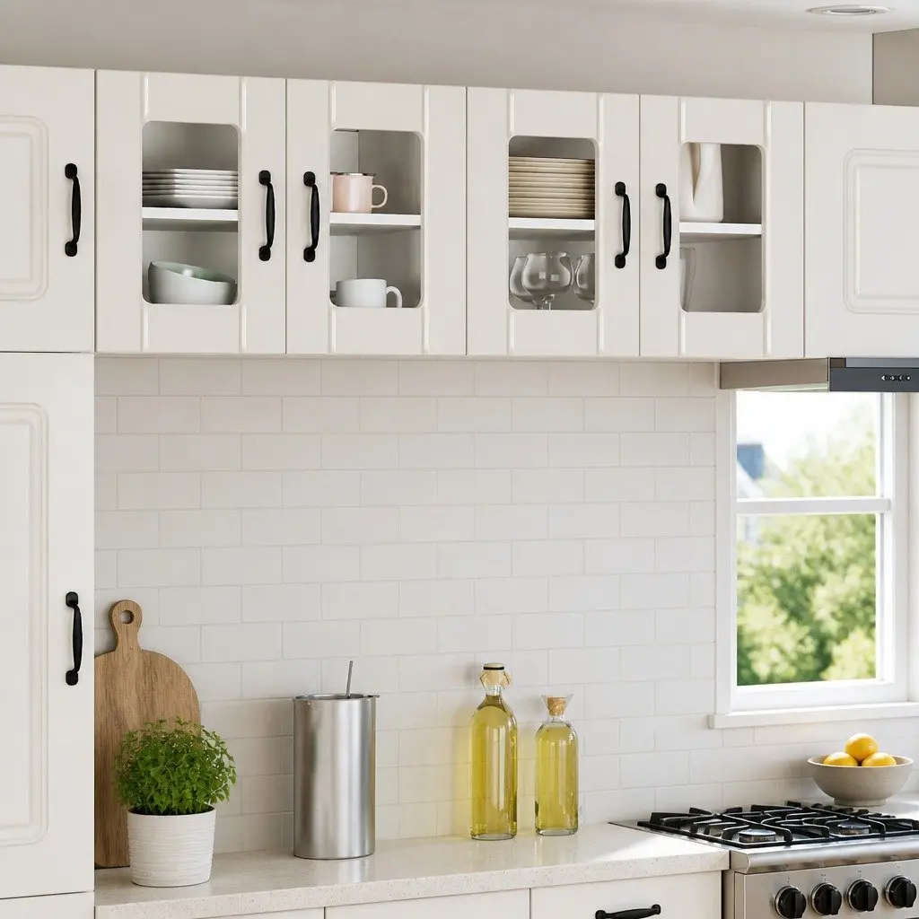 High Gloss White Wall-Mounted Glass Cabinets for Kitchen Storage 2 Pieces