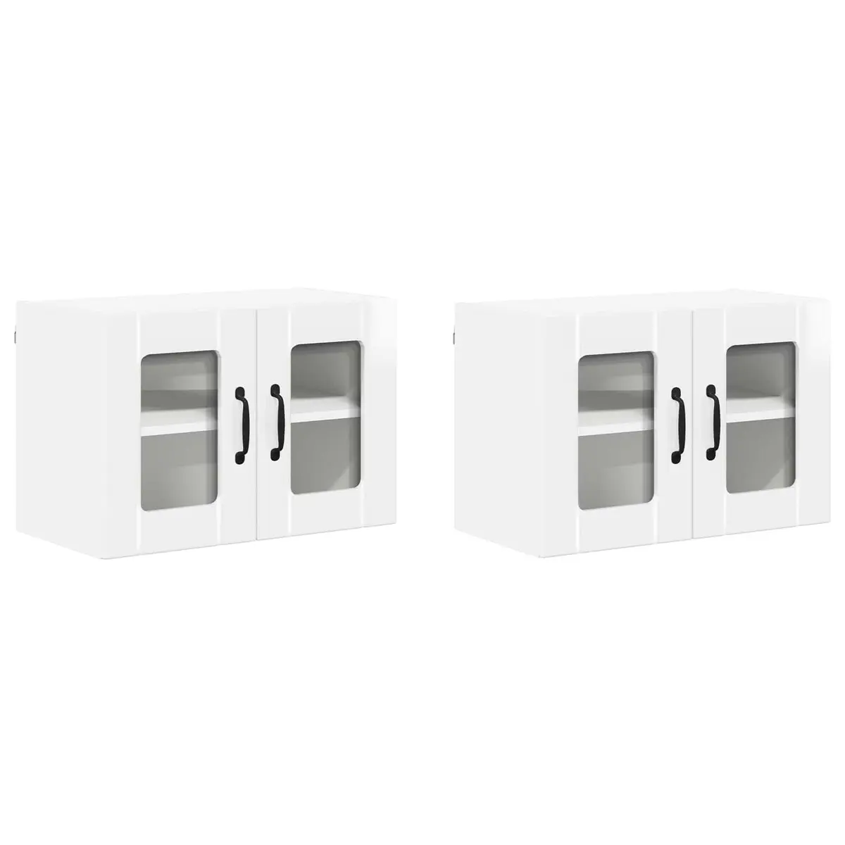 High Gloss White Wall-Mounted Glass Cabinets for Kitchen Storage 2 Pieces