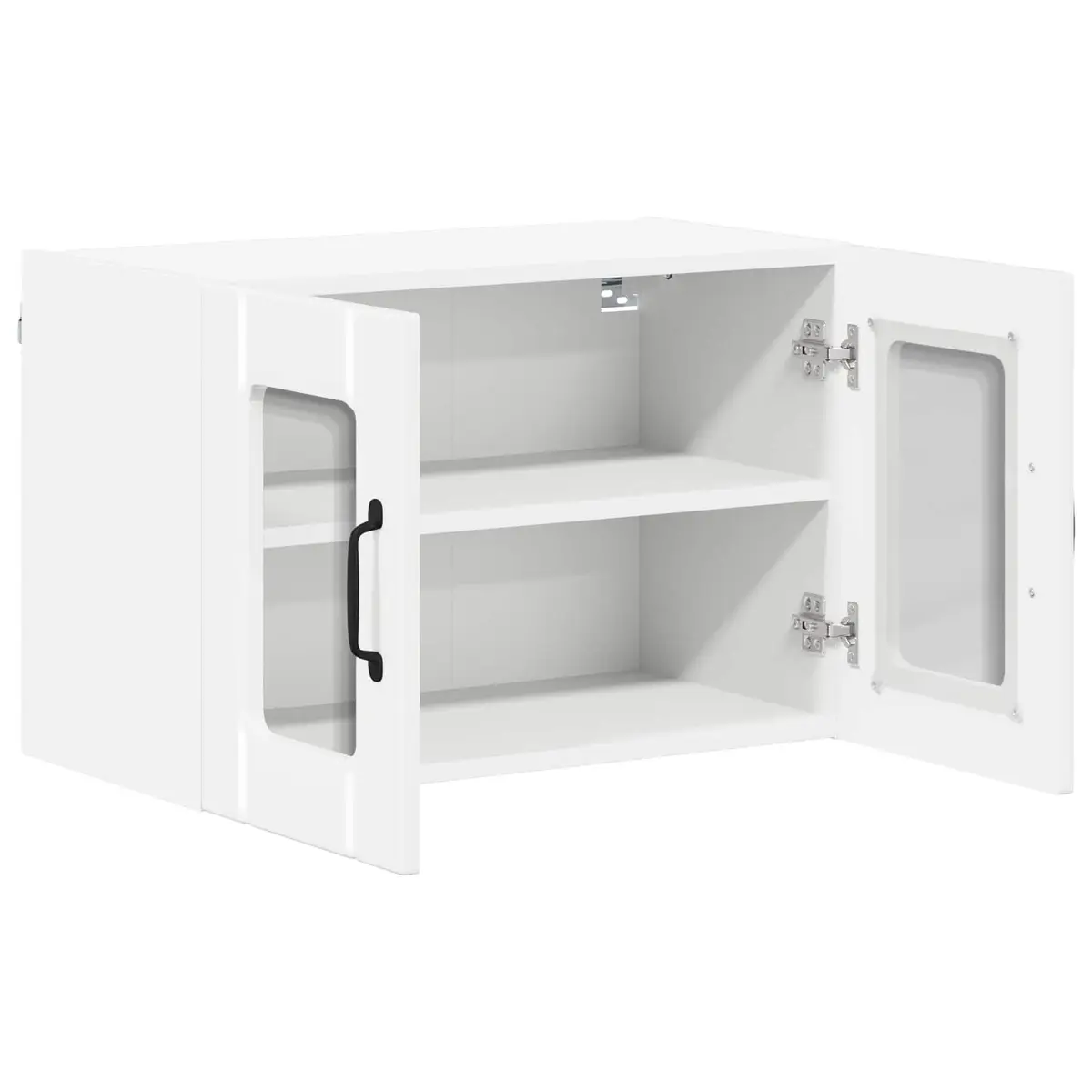 High Gloss White Wall-Mounted Glass Cabinets for Kitchen Storage 2 Pieces