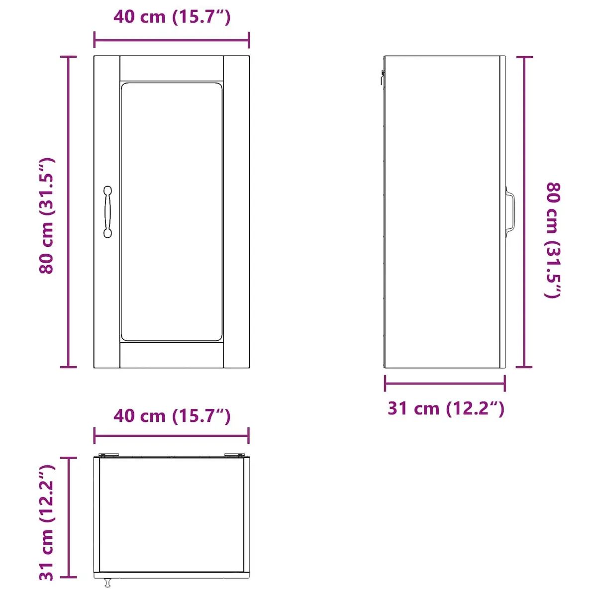 Wall Glass Cabinet Kitchen Storage Unit 40 x 31 x 80 cm