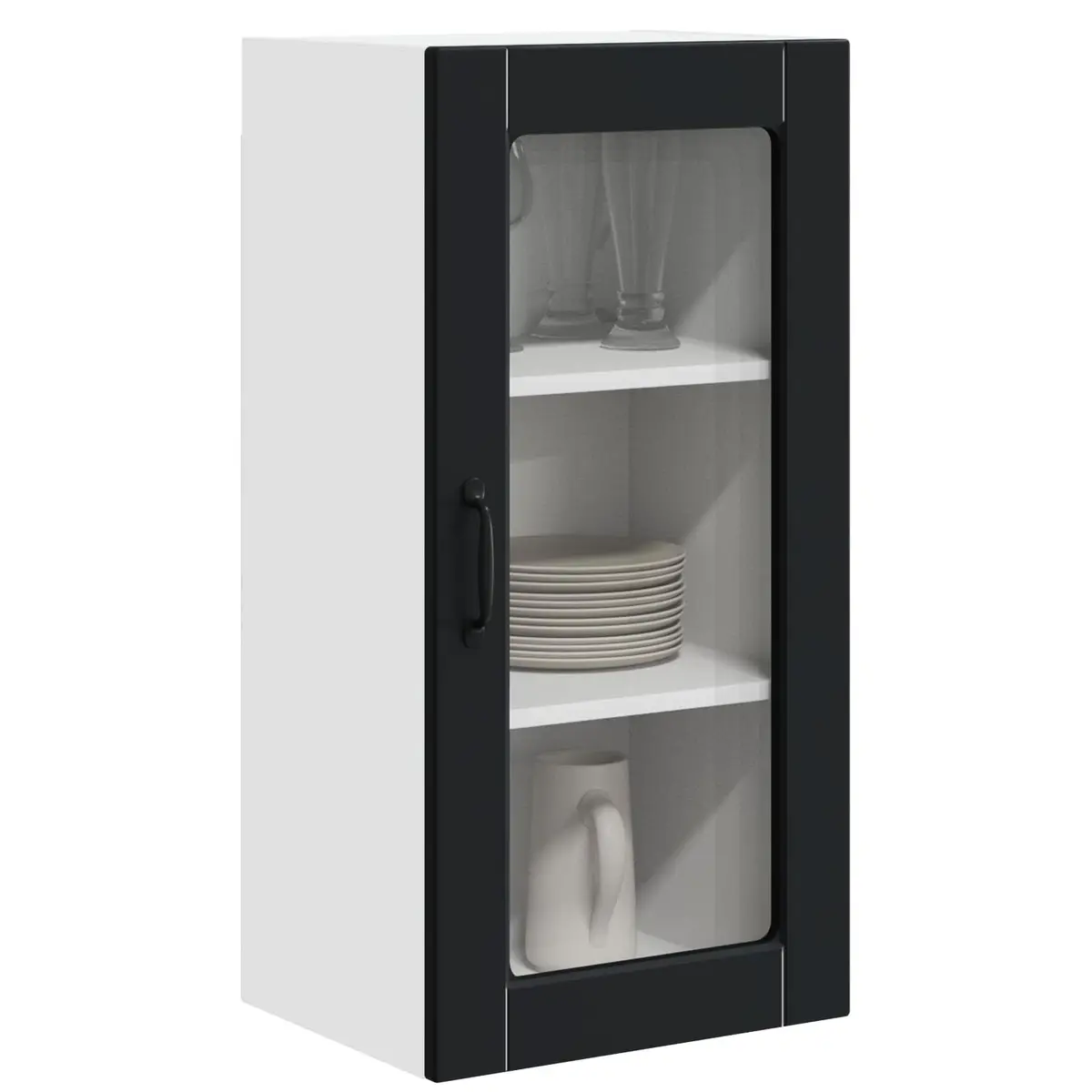 Wall Glass Cabinet Kitchen Storage Engineered Wood Black 40 x 31 x 80 cm