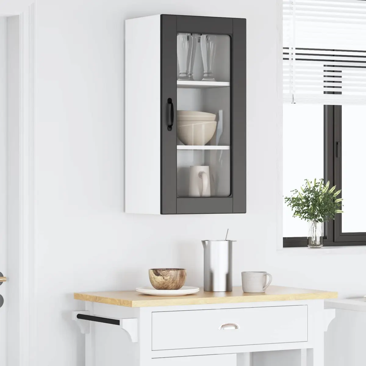 Wall Glass Cabinet Kitchen Storage Engineered Wood Black 40 x 31 x 80 cm