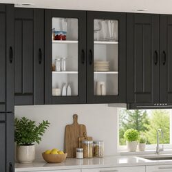 Wall Glass Cabinet: 40 x 31 x 80 cm Black Wooden Unit