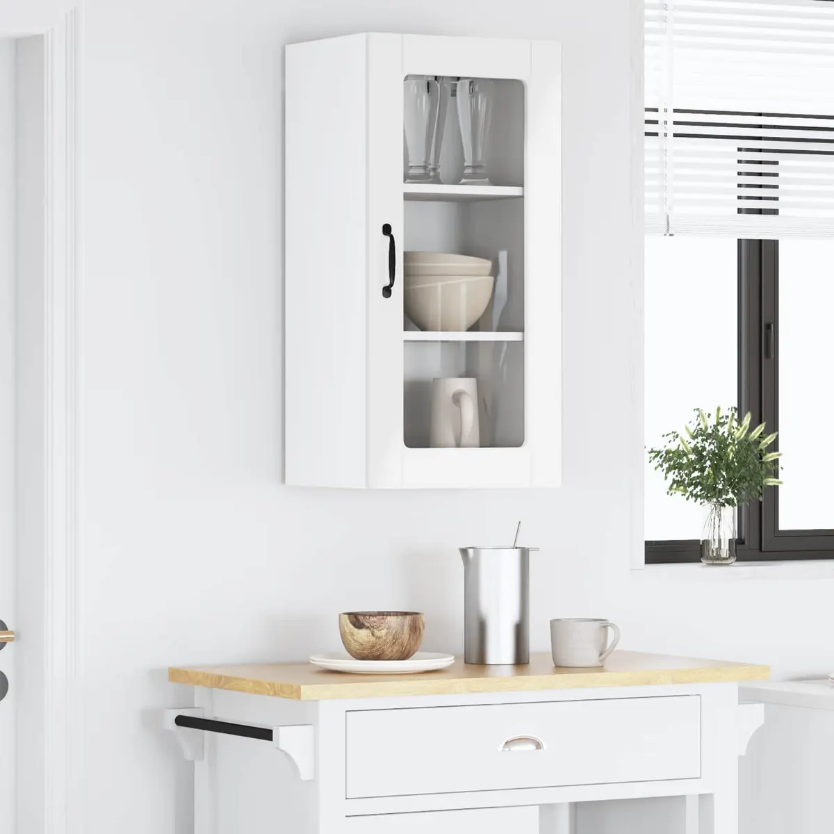 Wall Glass Cabinet Kitchen Storage Unit High Gloss White 40 x 31 x 80 cm