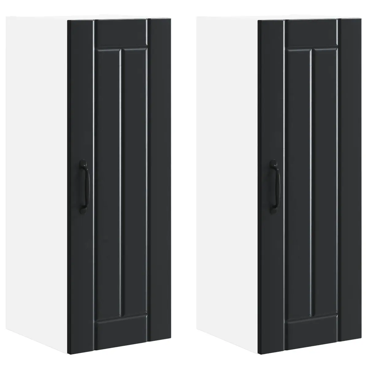 Wall Cabinet Set 2 Pieces Black Kitchen Storage Engineered Wood 30 x 31 x 80 cm