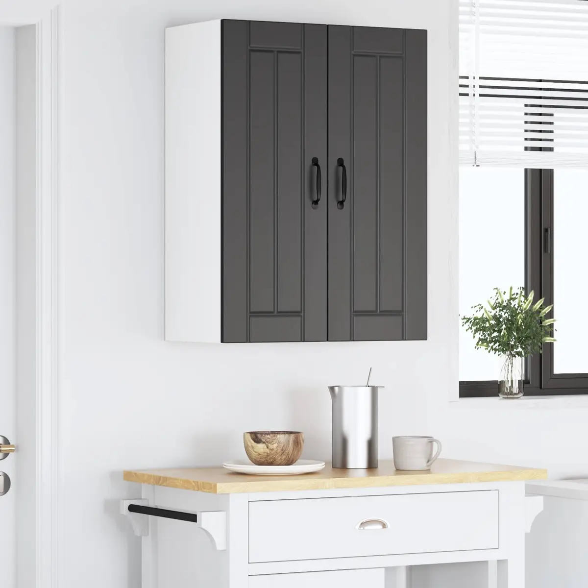 Wall Cabinet Set 2 Pieces Black Kitchen Storage Engineered Wood 30 x 31 x 80 cm