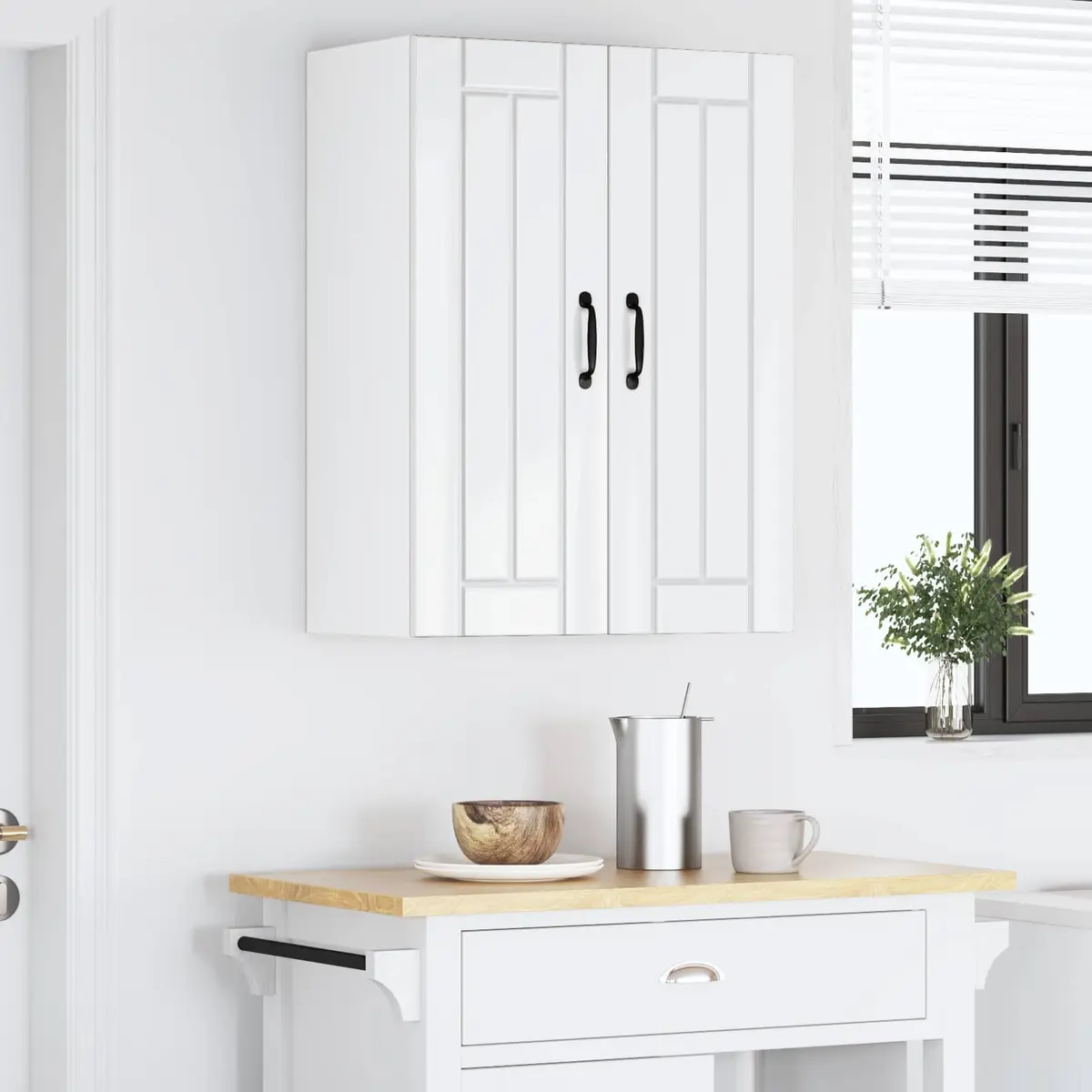 Wall Cabinet Indoor Use Set of 2 High Gloss White 30 x 31 x 80 cm