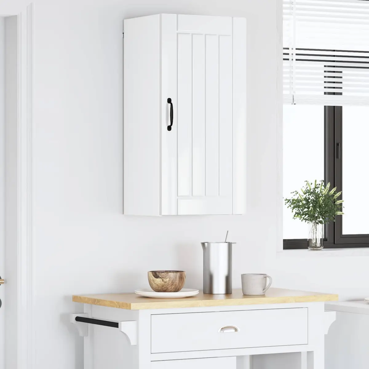 Wall Cabinet Kitchen Storage Unit High Gloss White Engineered Wood 40x31x80cm