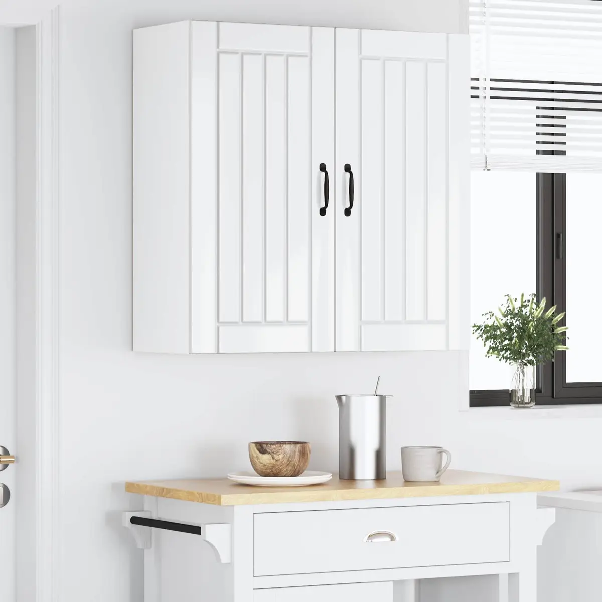 Wall Cabinet Kitchen Storage Dishwasher Panel High Gloss White 80x31x80cm