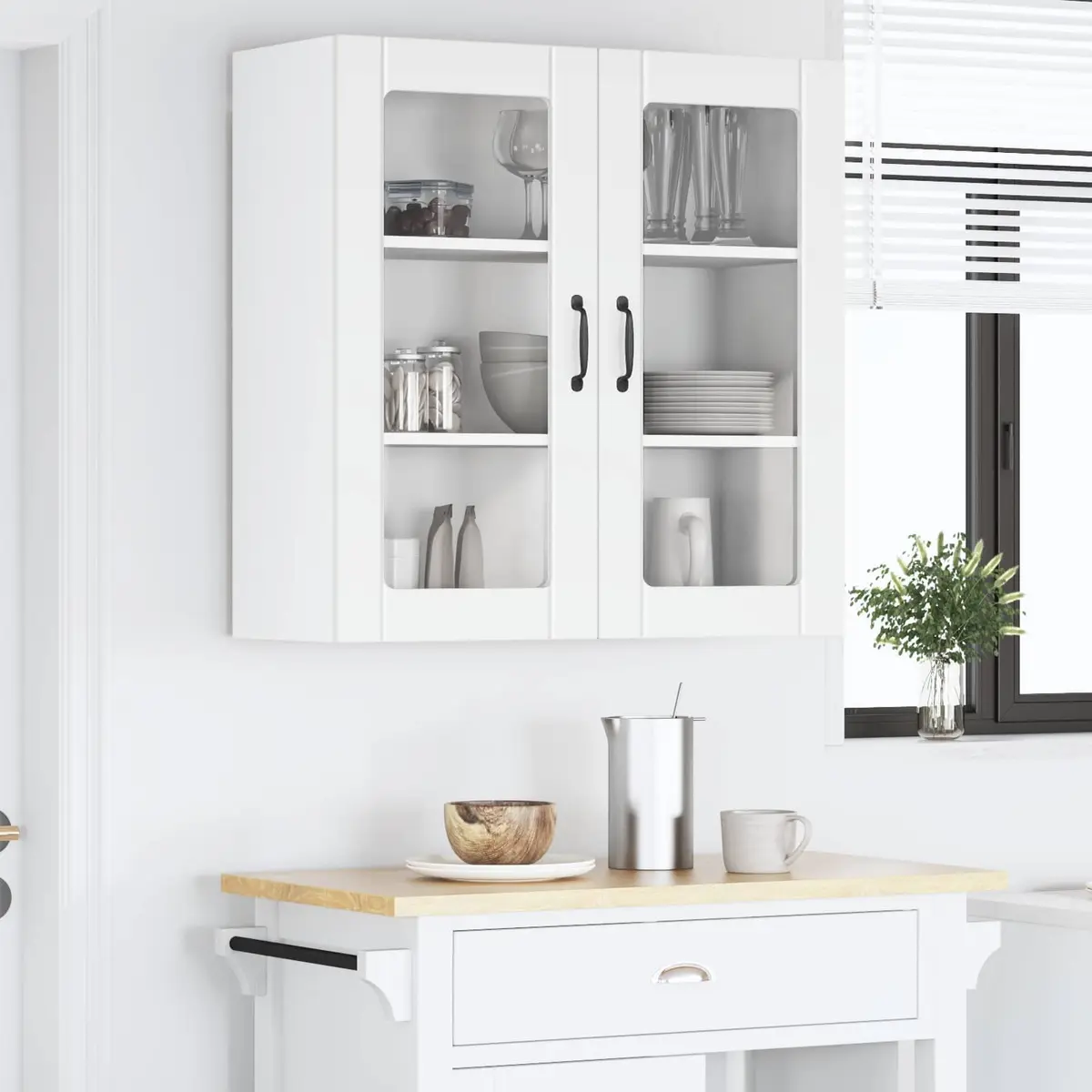 Wall Glass Cabinet White 80x31x80cm Engineered Wood Kitchen Storage Unit