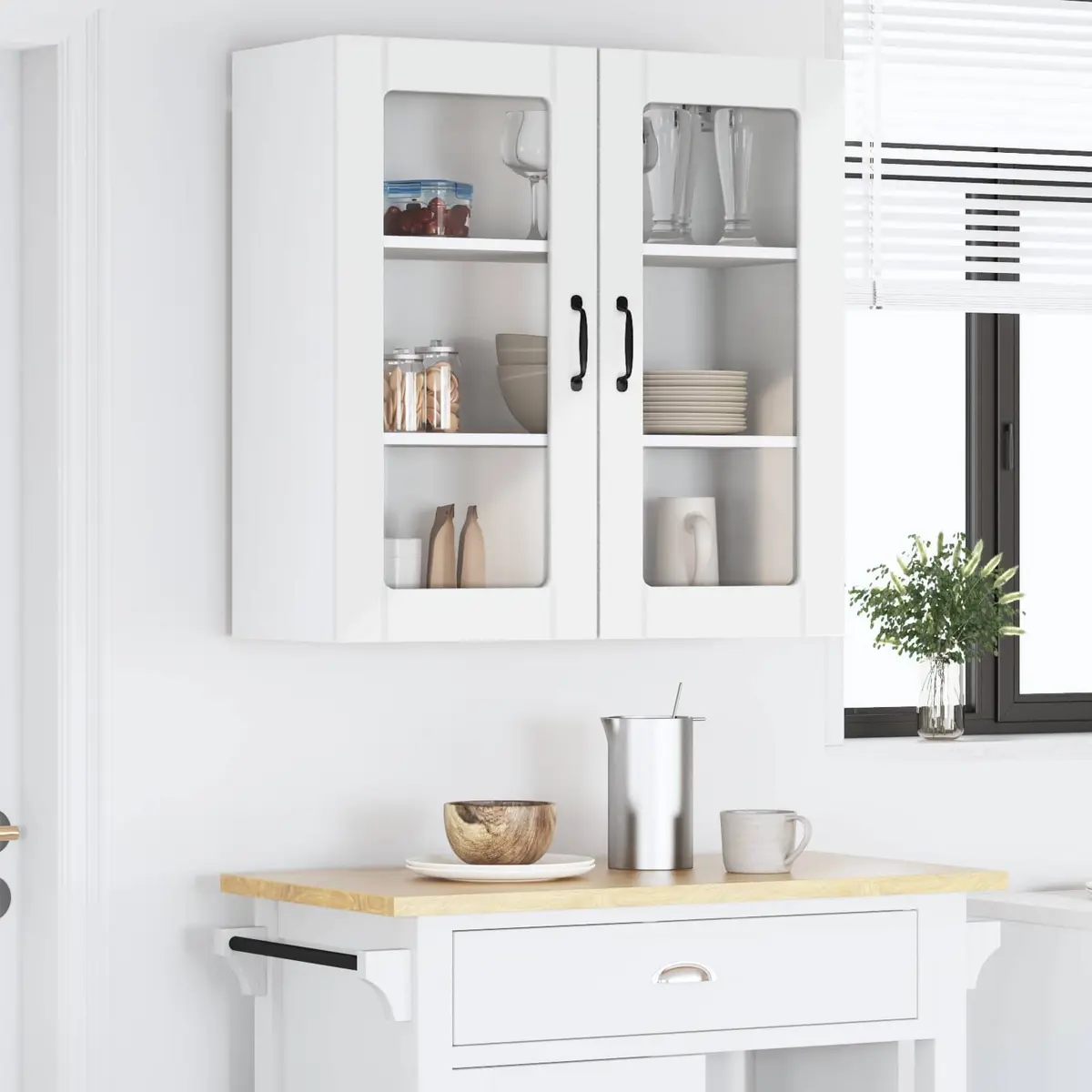 Wall Glass Cabinet Kitchen Storage High Gloss White Engineered Wood 80x31x80cm