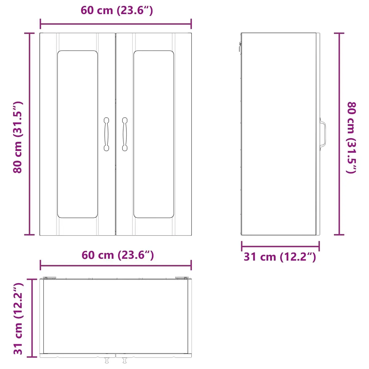 Wall Glass Cabinet White Kitchen Storage Engineered Wood 60 x 31 x 80 cm Modern