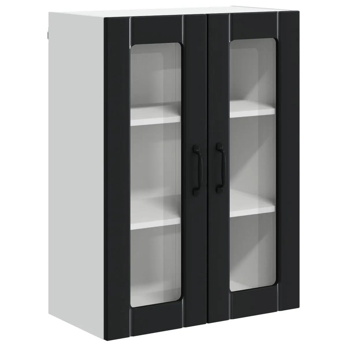 Wall Glass Cabinet Black Kitchen Storage Engineered Wood Modern Furniture