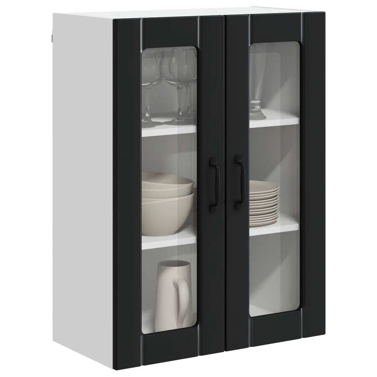 Wall Glass Cabinet Black Kitchen Storage Engineered Wood Modern Furniture