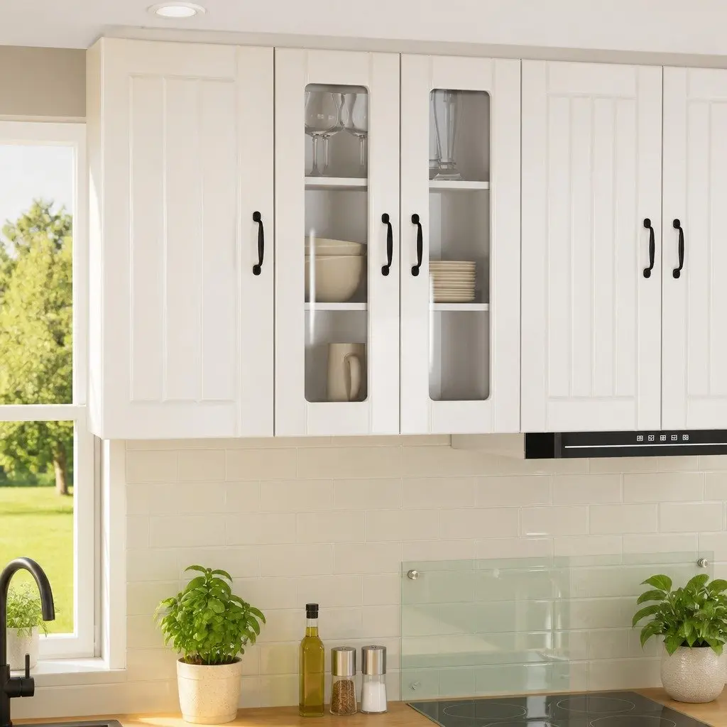 Wall Glass Cabinet Kitchen Storage Unit High Gloss White 60x31x80cm