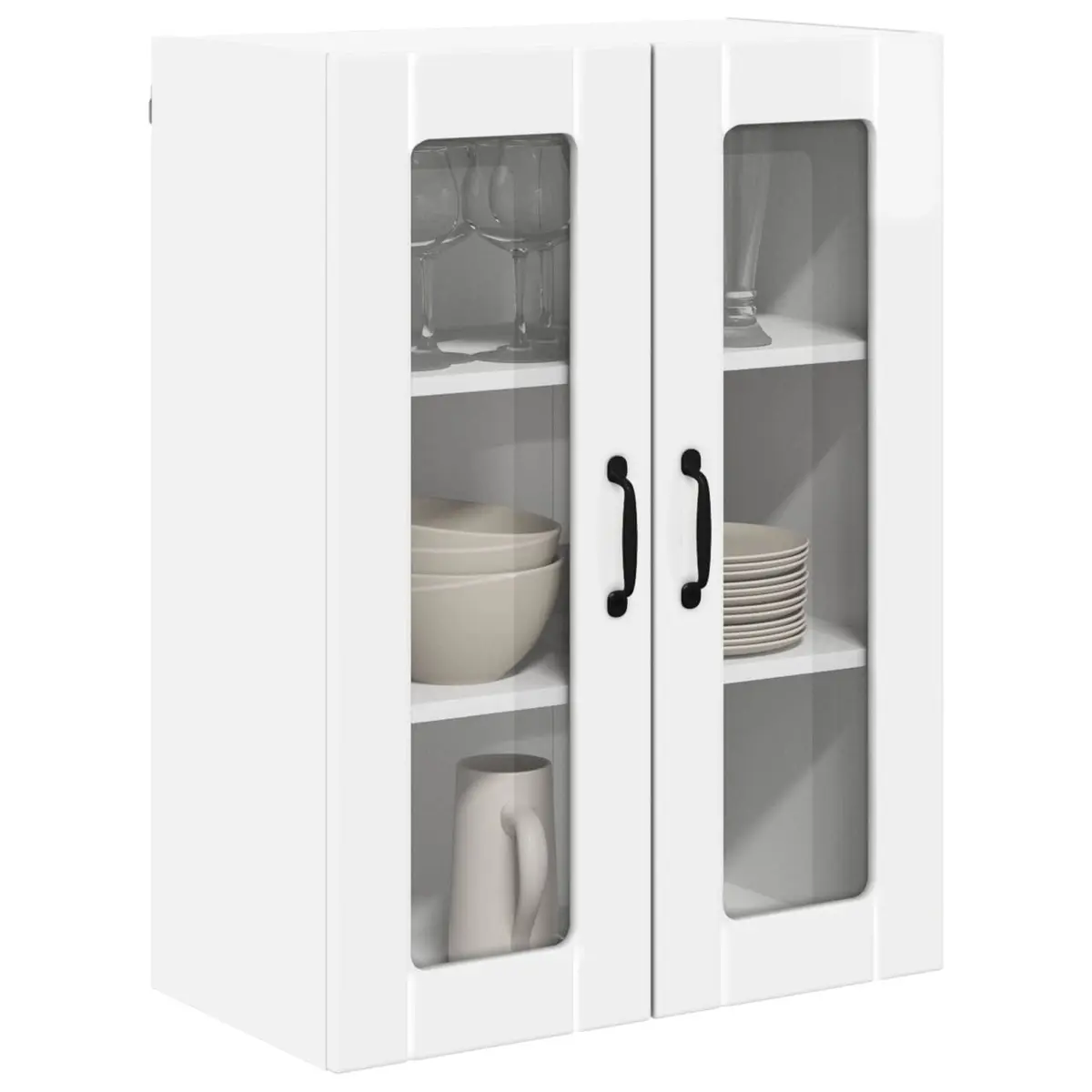 Wall Glass Cabinet Kitchen Storage Unit High Gloss White 60x31x80cm
