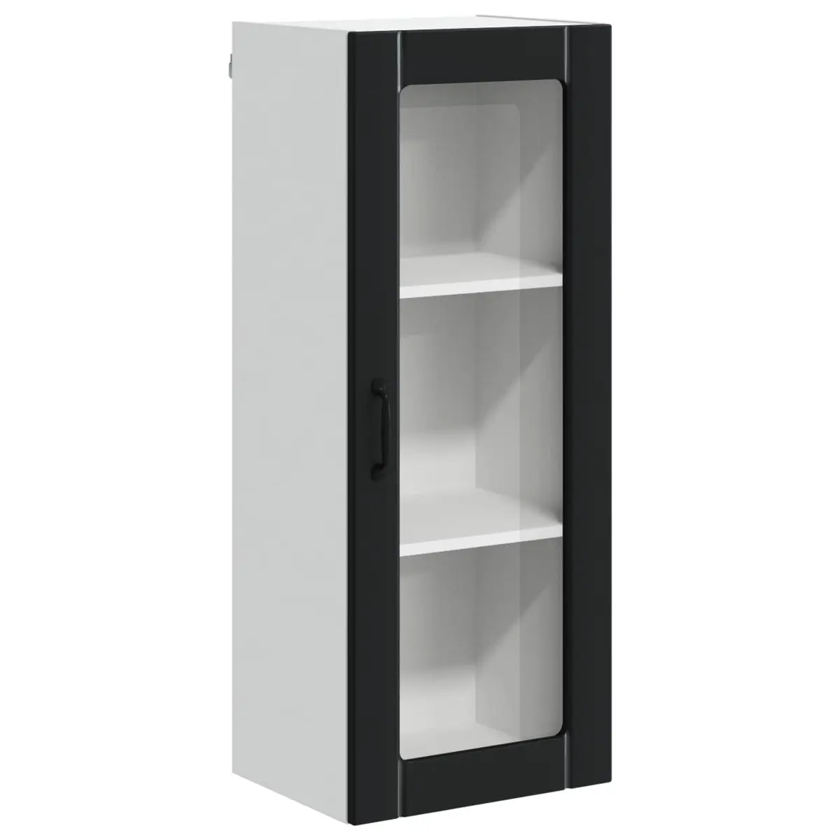 Wall Glass Cabinet for Kitchen Storage Black Engineered Wood Rectangular