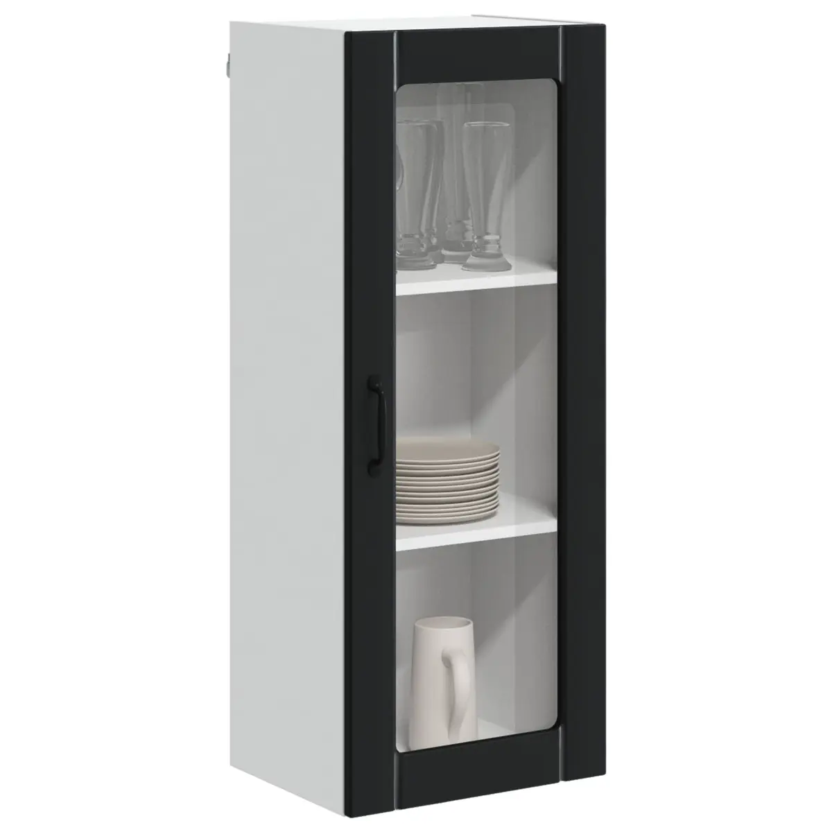 Wall Glass Cabinet for Kitchen Storage Black Engineered Wood Rectangular