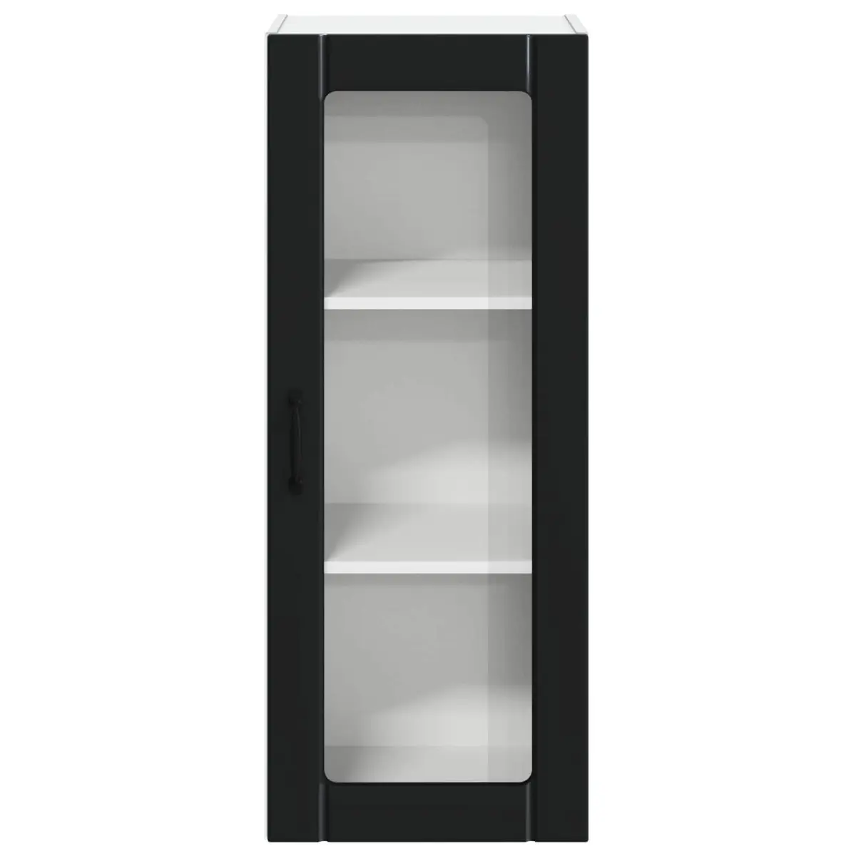 Wall Glass Cabinet for Kitchen Storage Black Engineered Wood Rectangular