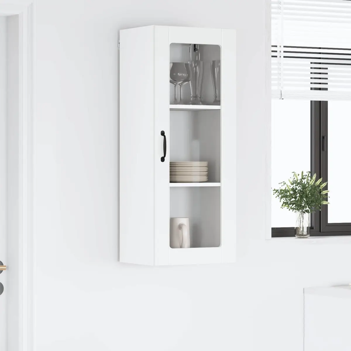 High Gloss White Kitchen Wall Glass Cabinet