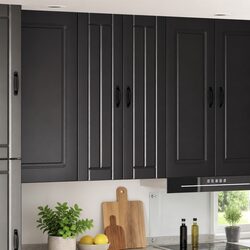 Wall Cabinet Kitchen Storage Engineered Wood Black Rectangular Modern Furniture