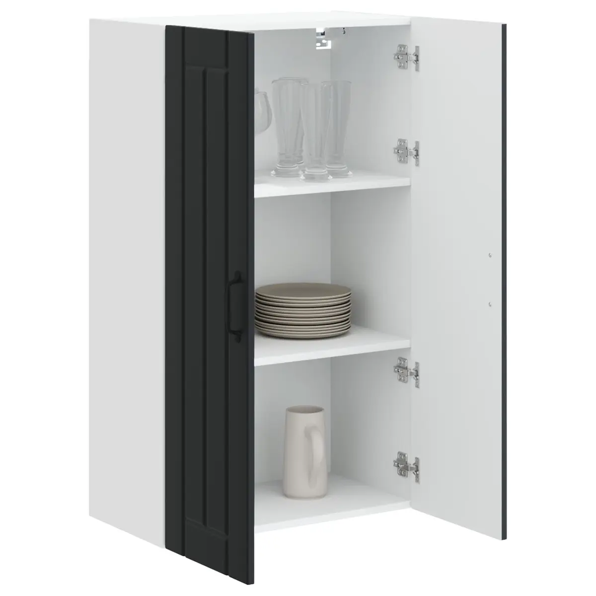 Wall Cabinet Kitchen Storage Engineered Wood Black Rectangular Modern Furniture