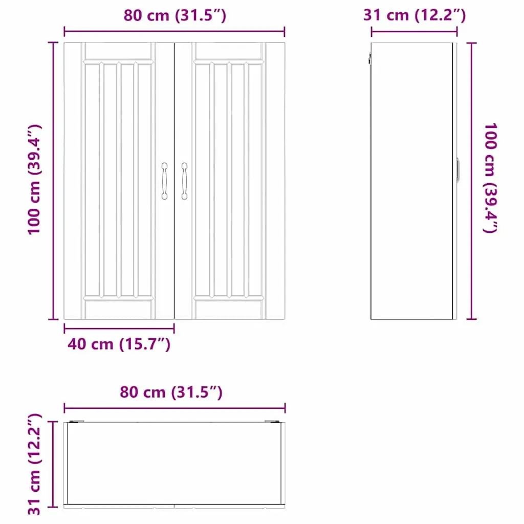 Wall Cabinet Kitchen Storage Engineered Wood High Gloss White 80 x 31 x 100 cm