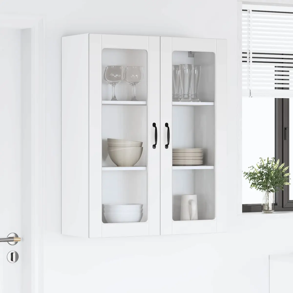 Wall Glass Cabinet White Kitchen Storage Unit 80 x 31 x 100 cm Modern Furniture