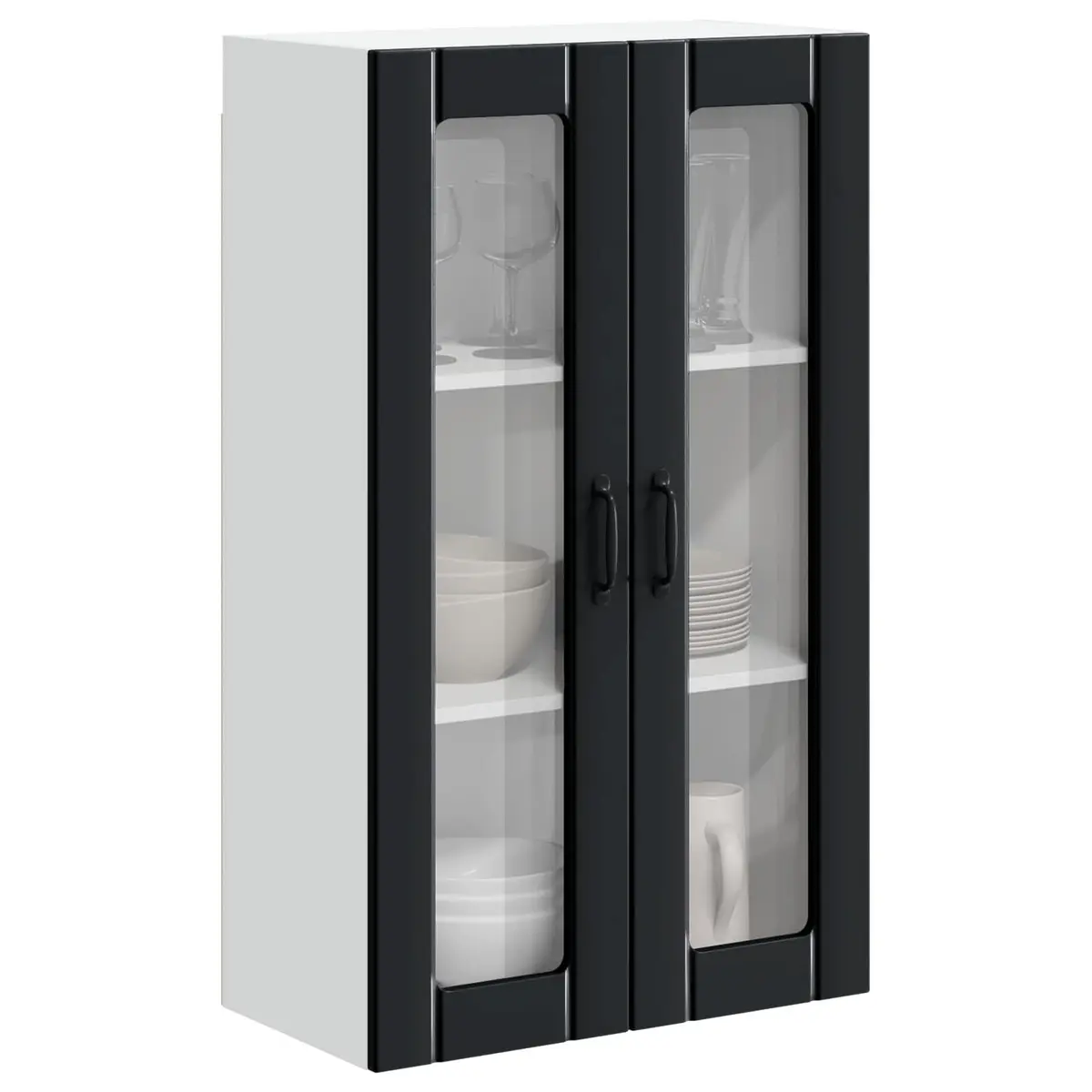 Wall-Mounted Glass Cabinet 60x31x100cm Black Engineered Wood