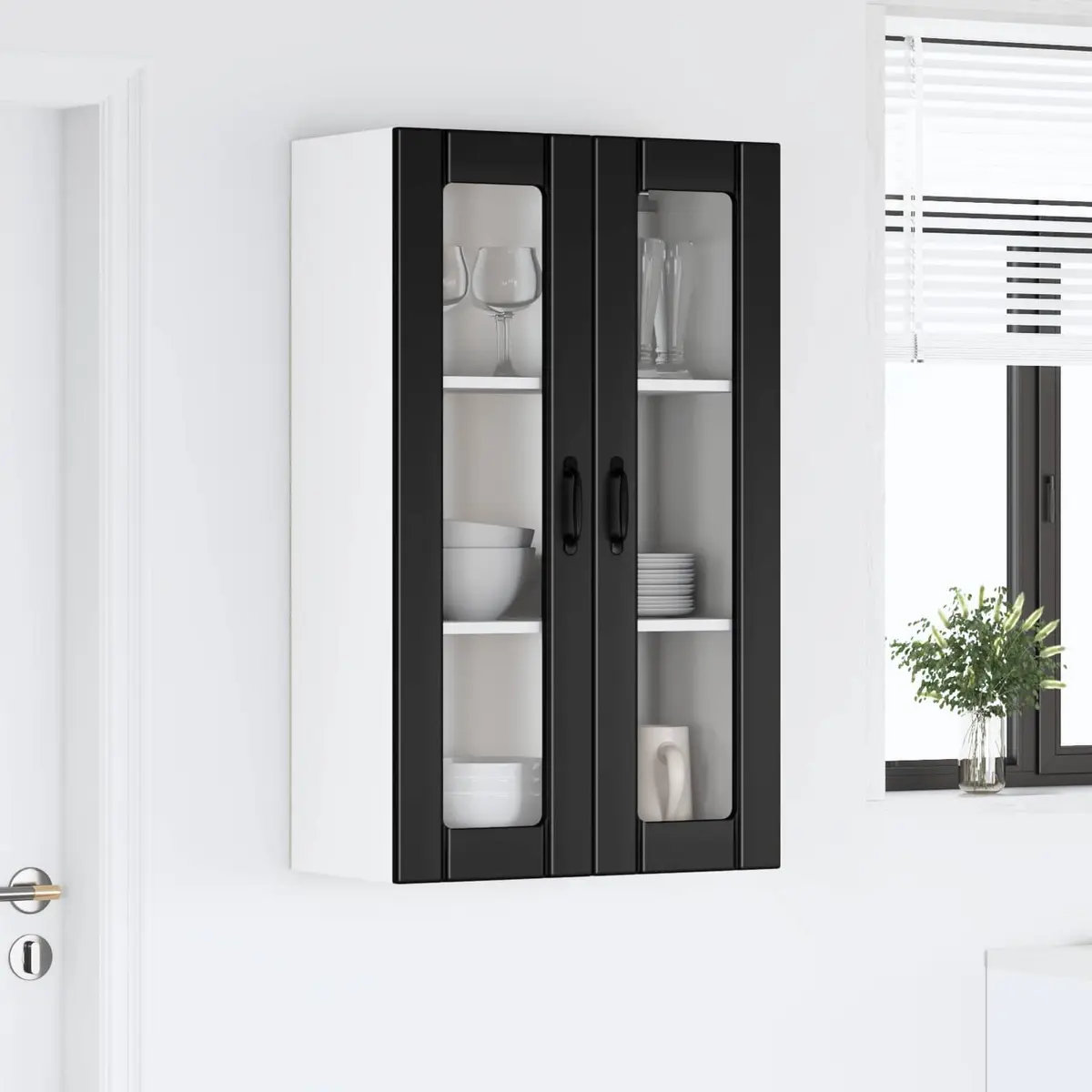 Wall-Mounted Glass Cabinet 60x31x100cm Black Engineered Wood