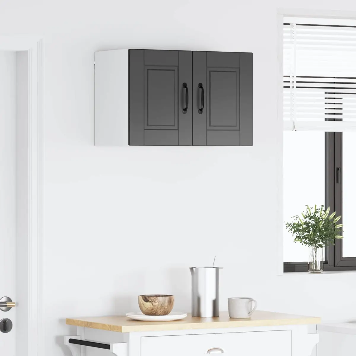 Black Engineered Wood Wall Mounted Cabinet Kitchen Storage 30x31x40cm 2 Units