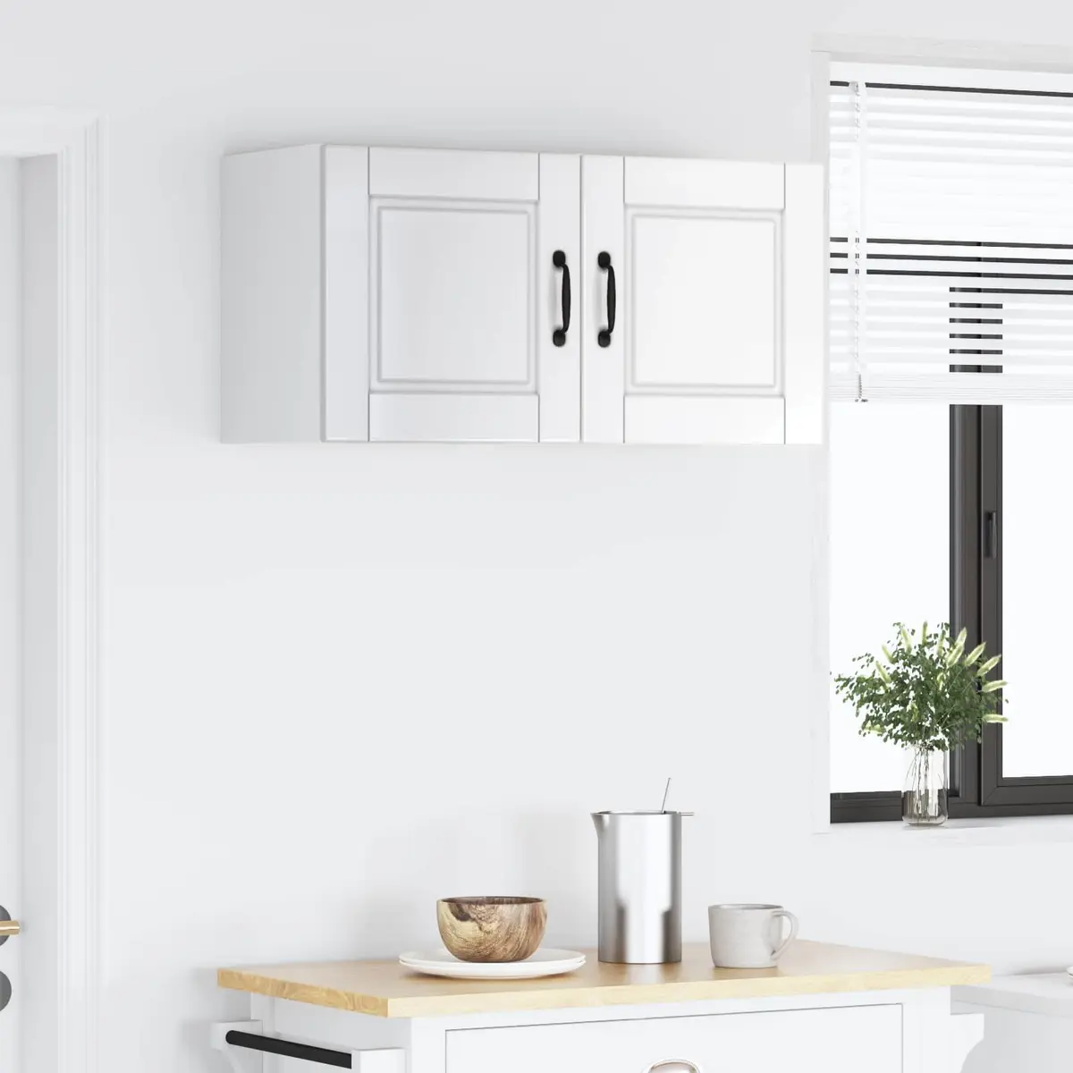 Wall Cabinet Kitchen Storage High Gloss White 40x31x40cm Shelves Compartments