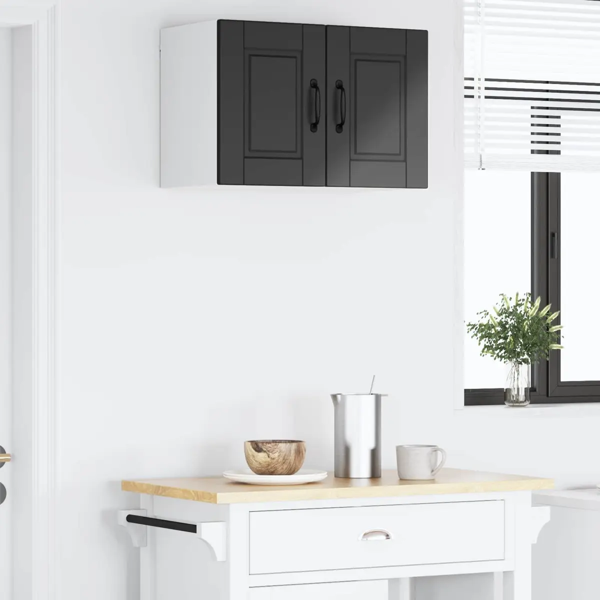 Black Wall Cabinet Kitchen Storage Unit