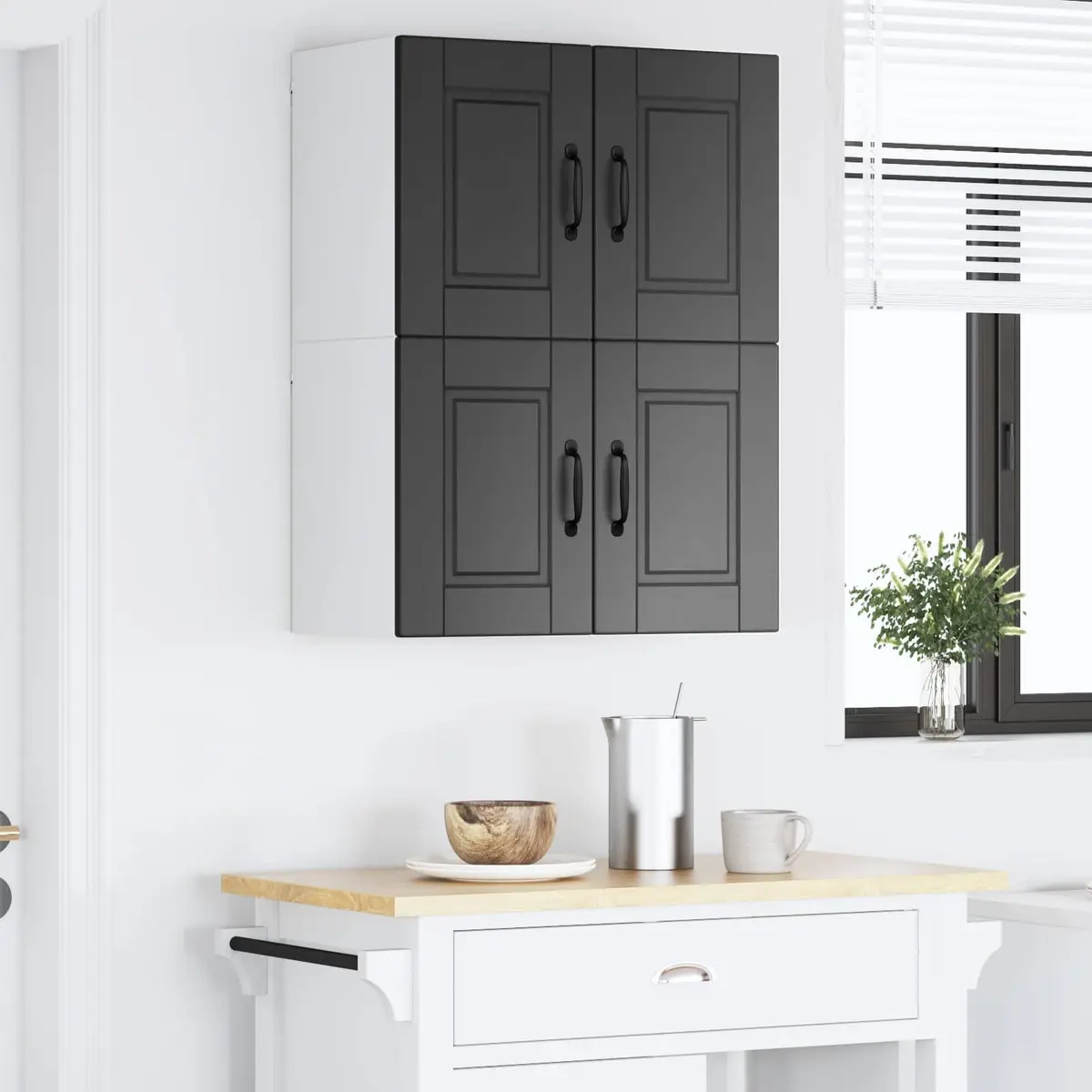 Wall Mounted Kitchen Cabinet 60x31x40cm Modern Black Engineered Wood 2 Piece Set
